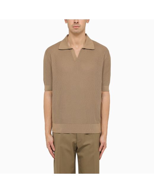 Dolce & Gabbana Natural Cotton Ribbed Polo Shirt for men