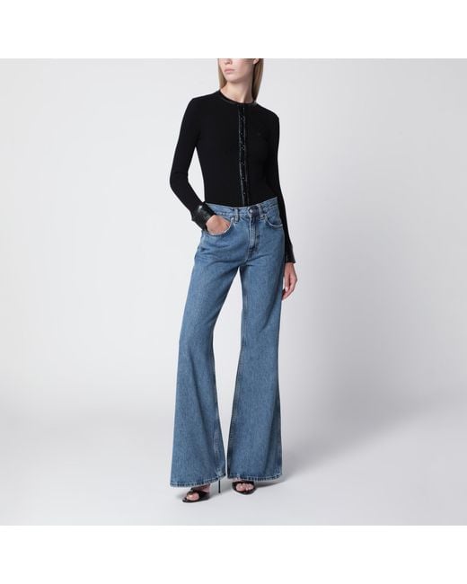 Courreges Black Ribbed Viscose-Blend Cardigan With Vinyl Trim