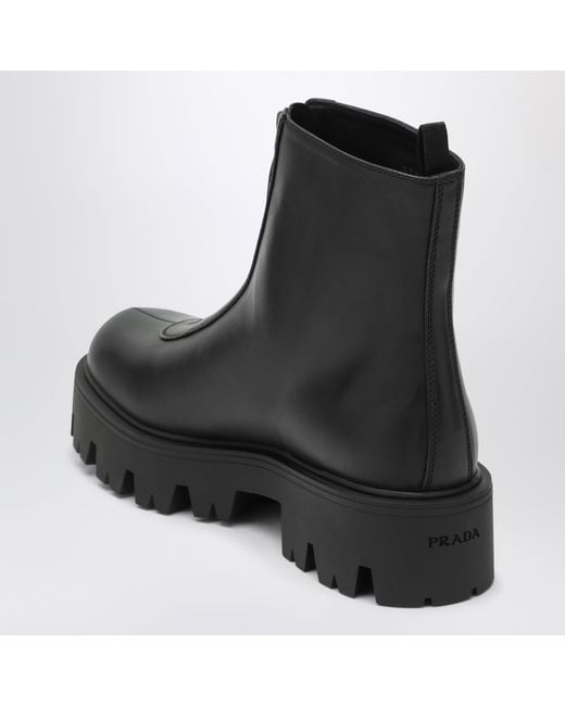 Prada Black Leather Zip-Up Ankle Boots