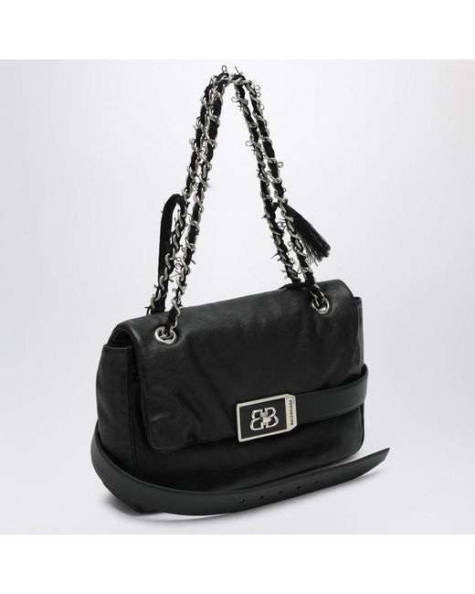 Balenciaga Black Mittlere Schwarze Leder-Schultertasche Modu