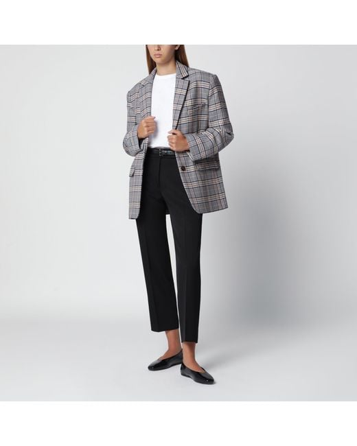 Anine Bing Gray Single-Breasted Check Blazer