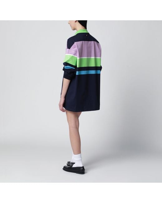 Versace Blue Color-Block Striped Long-Sleeve Cotton Mini Dress