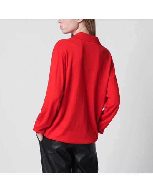 Frankie Shop Red Tala V-Neck Knit Polo
