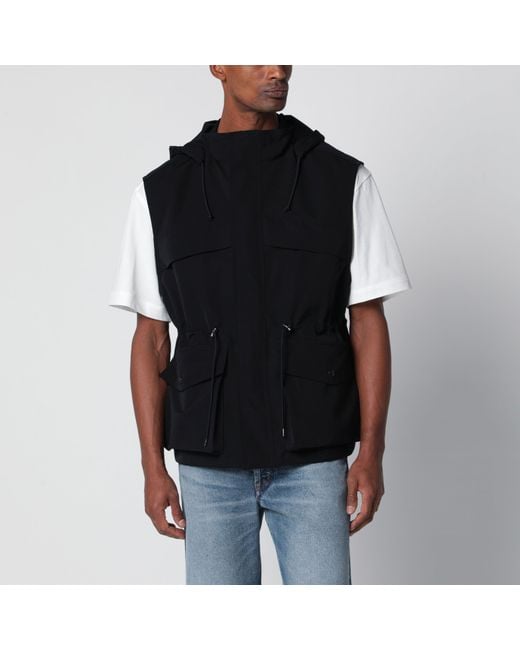 Auralee Black Wool Canvas Gilet With Drawstring for men