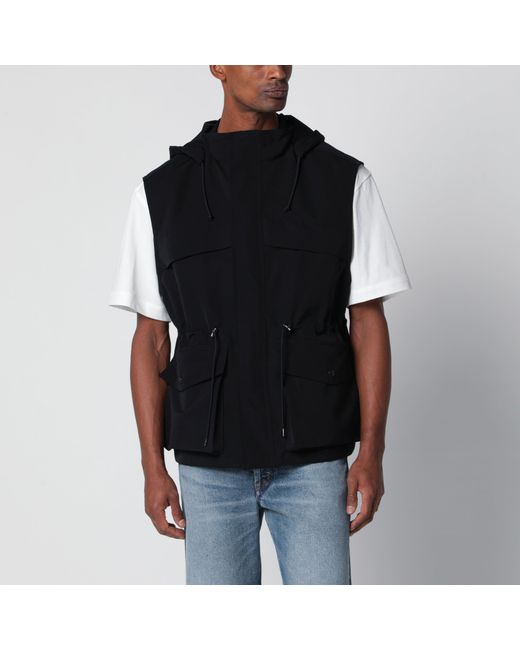 Auralee Black Wool Canvas Gilet With Drawstring for men