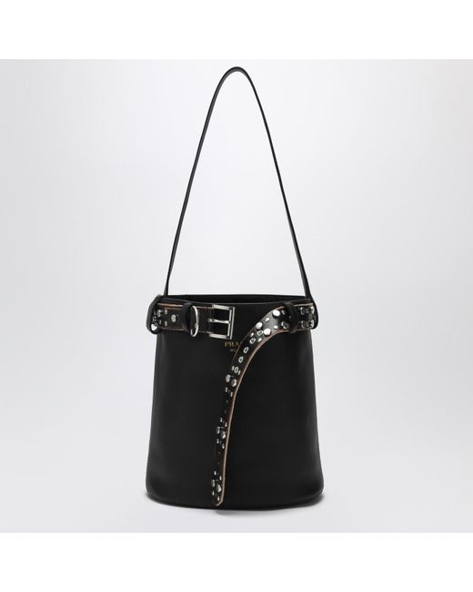 Prada Black Bucket Bag Buckle With Studded Belt