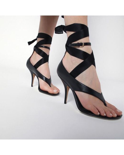 Ferragamo Black Sandal With Heel And Ribbon