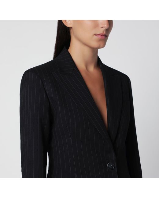 ANDAMANE Black Single-Breasted Pinstripe Jacket