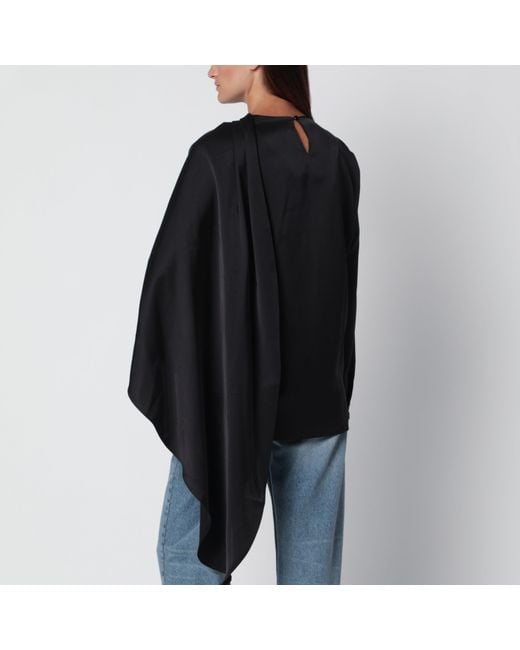 Source Unknown Black Koa Draped Satin Blouse