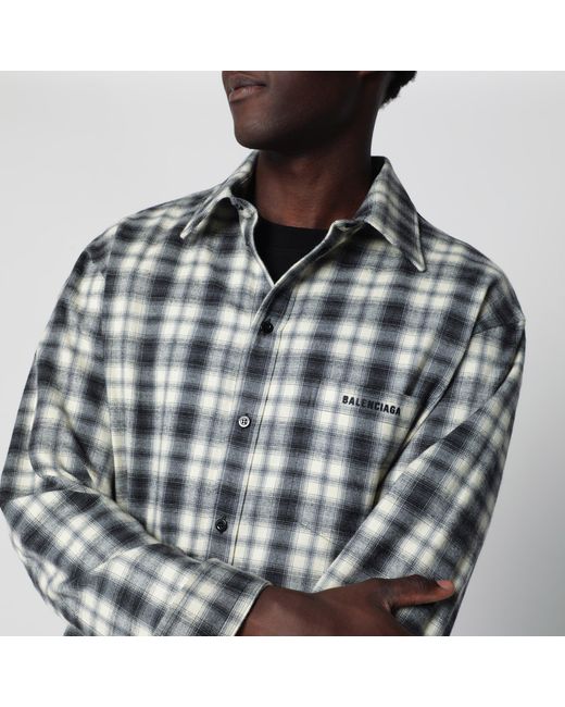 Balenciaga Blue Regular-Fit Checked Cotton Flannel Shirt for men