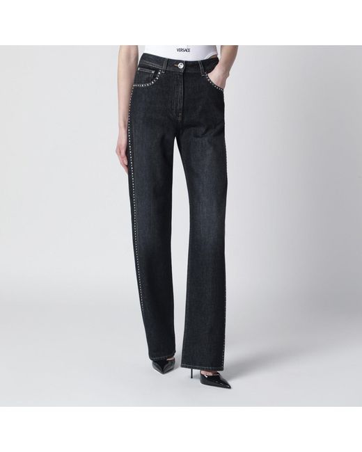 Versace Blue Jeans With Studs And Crystals