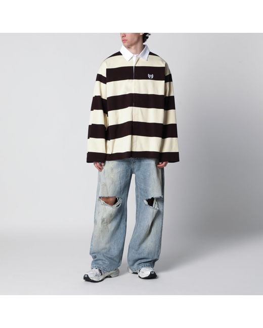 Balenciaga Blue Striped Jersey Polo Shirt for men