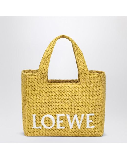 Borsa font piccola gialla in raffia di Loewe in Yellow