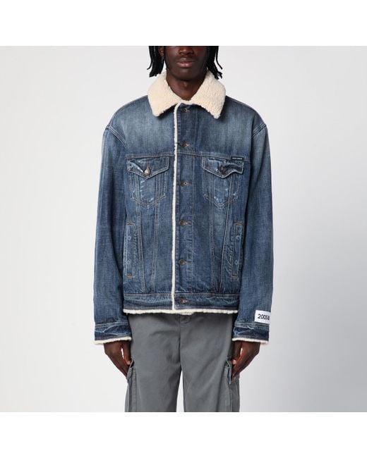 Dolce & Gabbana Blue Denim And Shearling Jacket for men