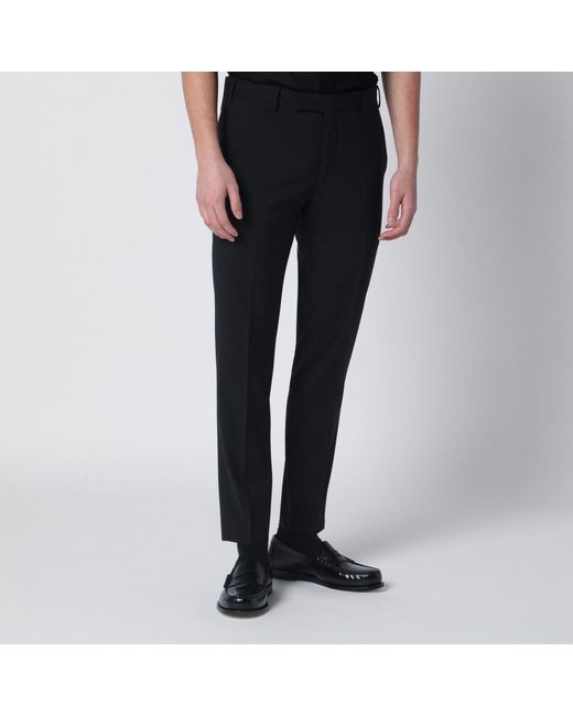 PT Torino Black Wool Blend Trousers for men