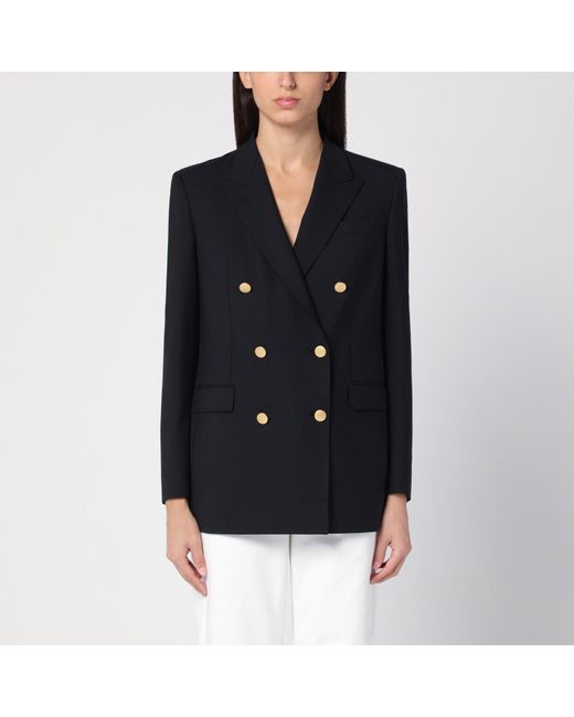 Tagliatore Black Wool-Blend Double-Breasted Jacket