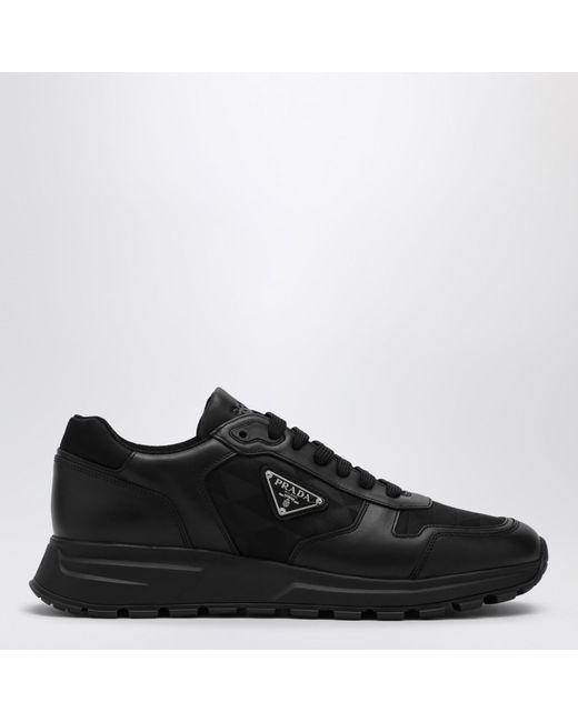 Prada Black Leather And Re-Nylon High Sneaker for men