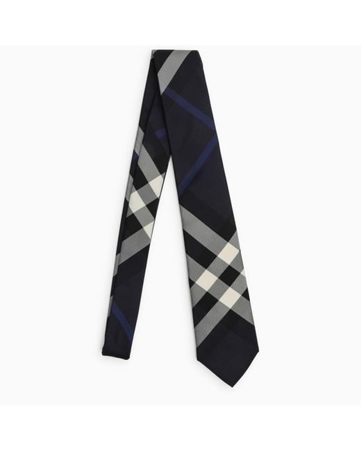 Burberry Navy Check Pattern Tie in Black for Men | Lyst