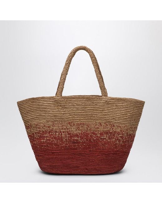 Tote grande in rafia sfumata color ruggine di Manebí in Red
