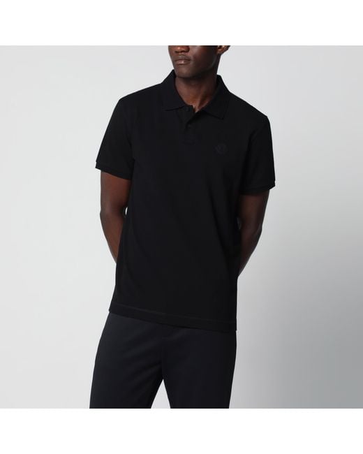 Moncler Black Cotton Piqué Polo Shirt With Logo Patch for men