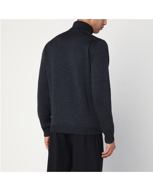 Roberto Collina Blue Anthracite Wool Turtleneck Sweater for men