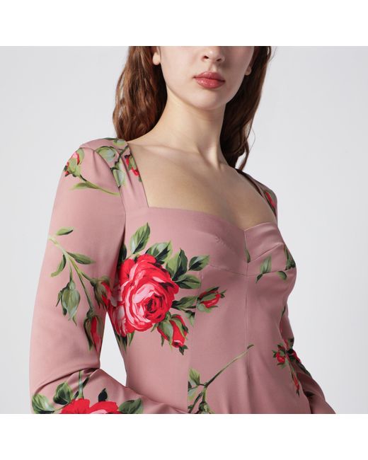 Dolce & Gabbana Red Bouquet Rose Print Sheath Dress