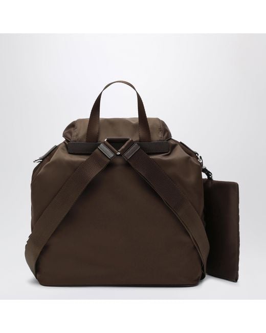 Prada Brown Re-Nylon And Saffiano Backpack With Pouch