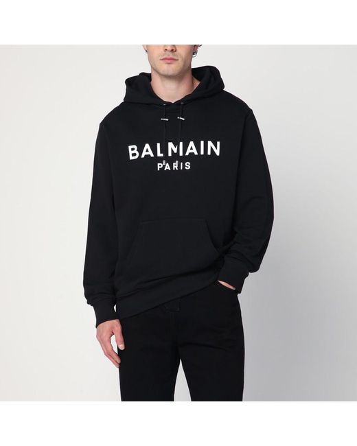 Felpa con cappuccio nera in cotone con logo di Balmain in Black da Uomo