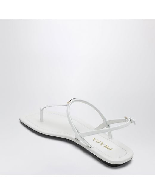 Prada White Logo-Plaque Sandals