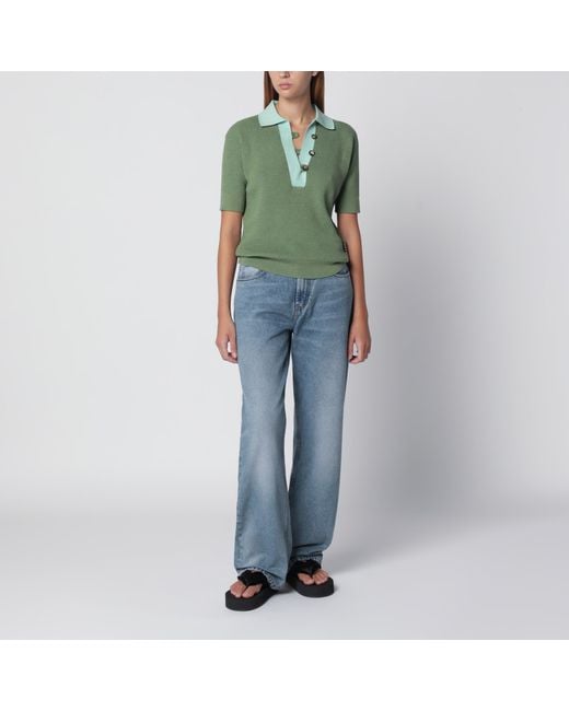 J.W. Anderson Green Mint Cotton-Blend Waffle-Knit Polo Shirt