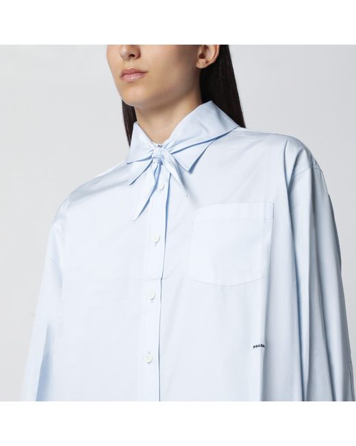 Prada Blue Cotton Shirt With Scarf