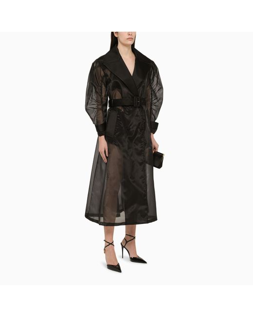 Dolce & Gabbana Black Semi-transparent Silk Blend Coat