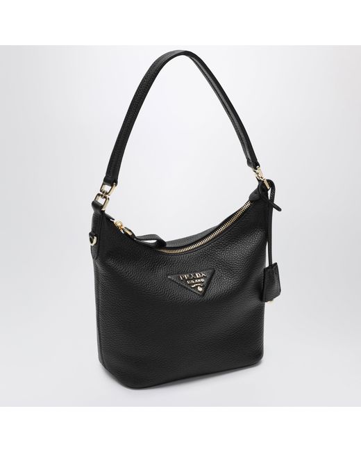 Prada Black Small Leather Hobo Bag