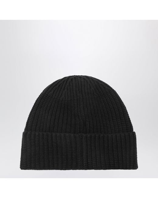 Stone Island Black Wool Beanie With Compass Patch for men