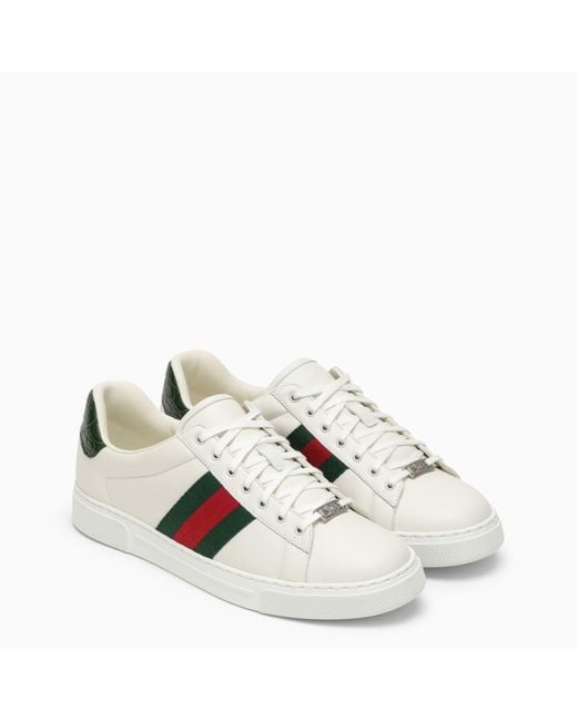 Gucci White Ace /green Leather Low Trainer for men