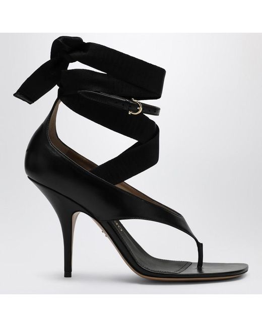 Ferragamo Black Sandal With Heel And Ribbon