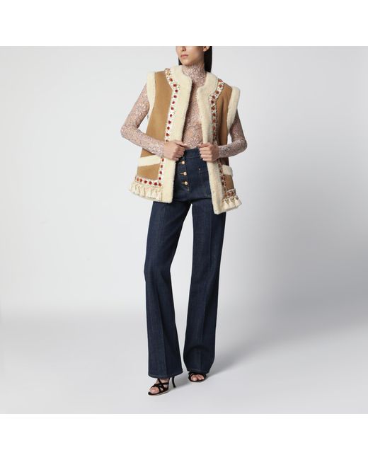 Valentino Natural Camel Shearling And Suede Vest