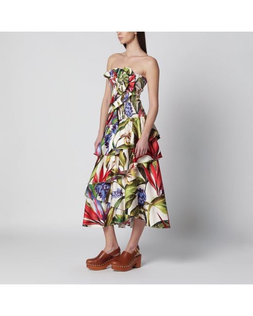 Farm Rio Multicolor Sand Florart Strapless Cotton Dress