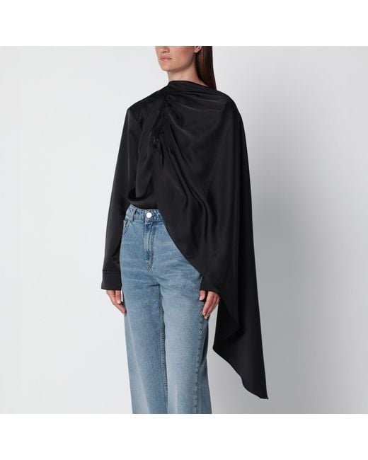 Source Unknown Black Koa Draped Satin Blouse