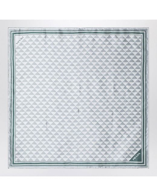 Prada Metallic Emerald Printed Silk Twill Scarf 90X90