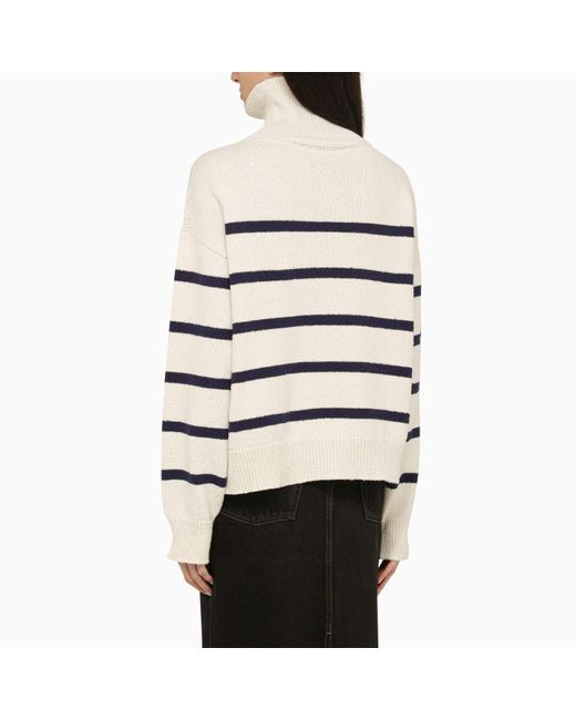 DSquared² Blue/white Striped Turtleneck Sweater With Logo