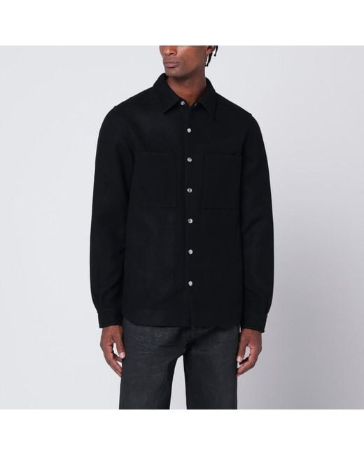 Camicia nera in panno di lana di Rick Owens in Black da Uomo