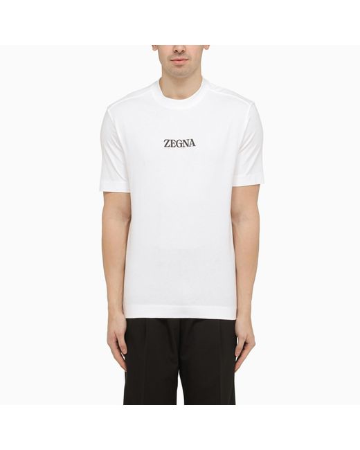 Zegna White Crew Neck T Shirt With Logo for men