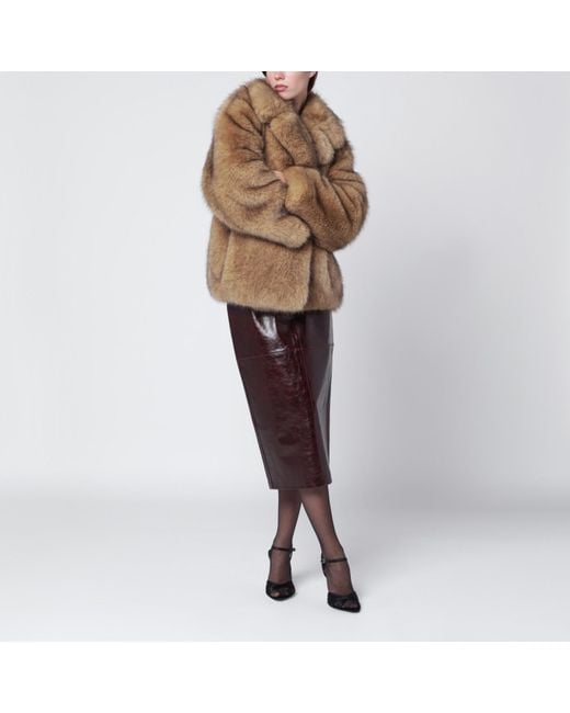 Stand Studio Light Brown Short Faux-fur Jacket