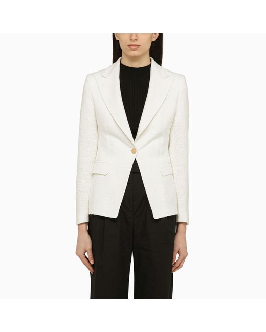 Tagliatore White Single Breasted Linen Blend Jacket