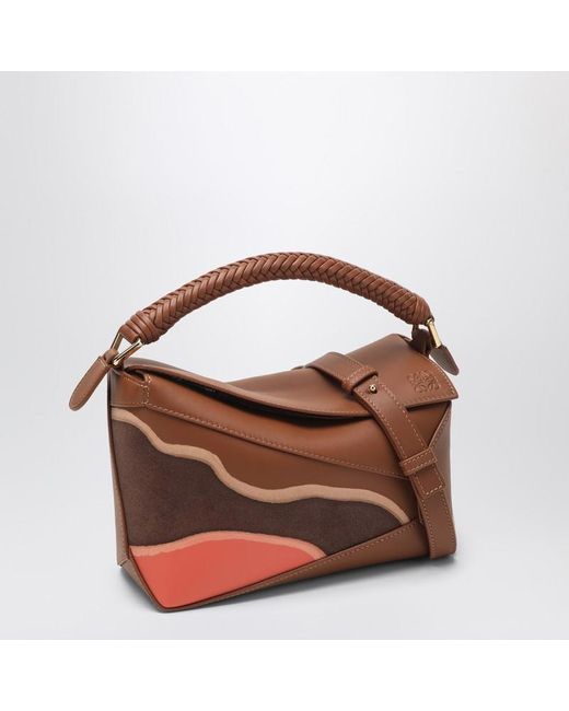Borsa puzzle edge piccola pecan/parrot pink di Loewe in Brown