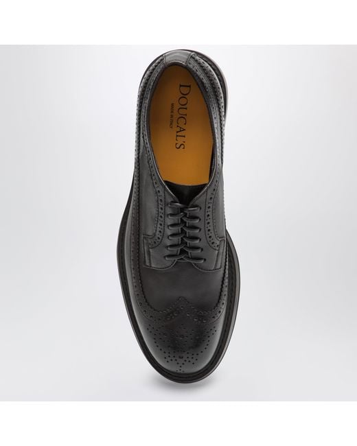 Doucal's Black Dark Leather Derby Shoes With Brogue Detailing for men
