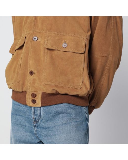 Saint Laurent Brown Caramel Suede Bomber Jacket for men