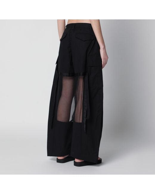 Sacai Black Cargo Trousers With Semi-Sheer Insert