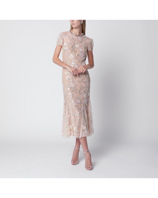 Self-Portrait Pink Floral Sequin Midi Dress